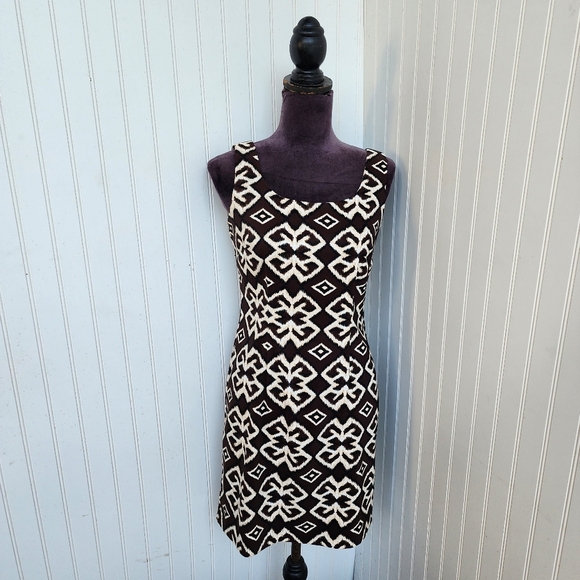 Kim Rogers Shift Dress Women's  Beige & Brown Square Neck Sleeveless Back Zip 6P - Picture 1 of 11